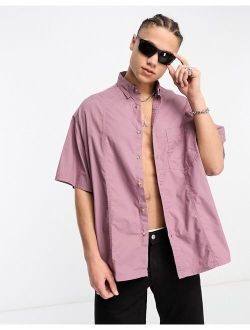 boxy oversized washed poplin shirt in grape