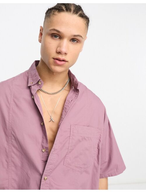 ASOS DESIGN boxy oversized washed poplin shirt in grape