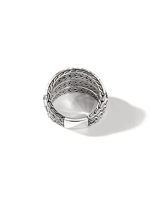 John Hardy Classic Chain Hammered Silver Ring with Treated Black Sapphire and Black Spinel