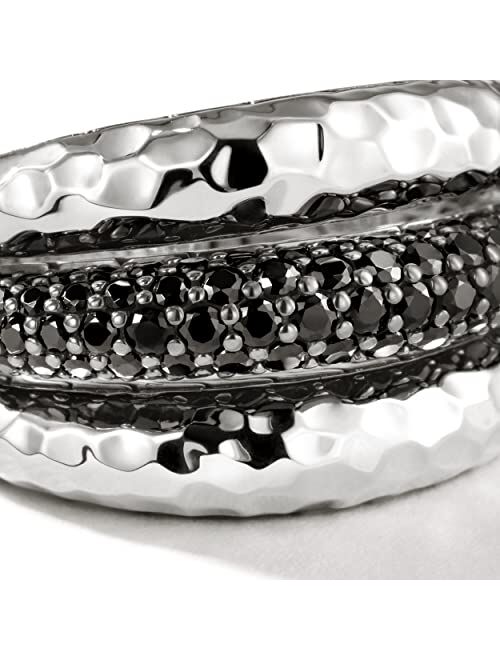 John Hardy Classic Chain Hammered Silver Ring with Treated Black Sapphire and Black Spinel