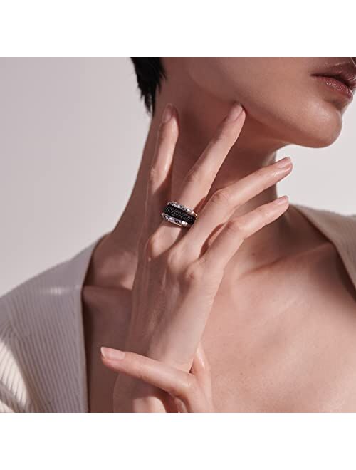 John Hardy Classic Chain Hammered Silver Ring with Treated Black Sapphire and Black Spinel