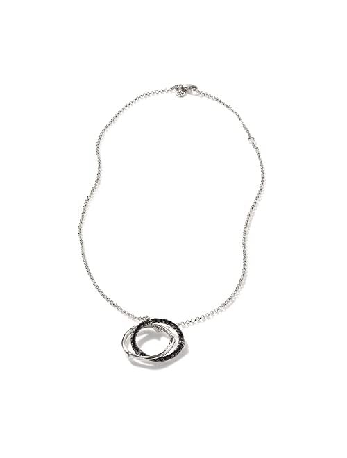 John Hardy Bamboo Lava Medium Interlink Pendant On Mini Rolo Chain Necklace with Black Sapphire