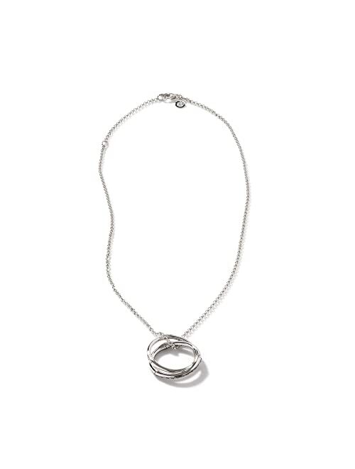 John Hardy Bamboo Lava Medium Interlink Pendant On Mini Rolo Chain Necklace with Black Sapphire