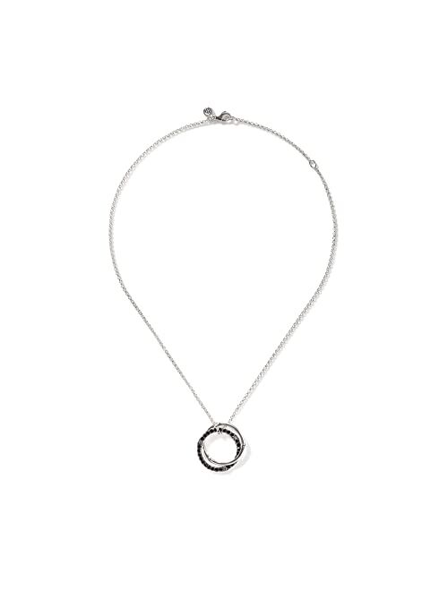 John Hardy Bamboo Lava Medium Interlink Pendant On Mini Rolo Chain Necklace with Black Sapphire