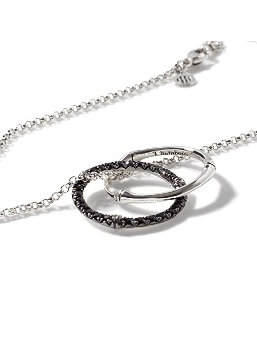 John Hardy Bamboo Lava Medium Interlink Pendant On Mini Rolo Chain Necklace with Black Sapphire