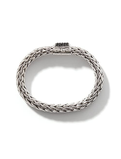 John Hardy Women's Classic Chain 10.5mm Silver Lava Large Bracelet with Black Sapphire