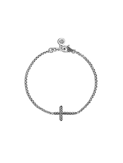 John Hardy Classic Chain Silver 2mm Mini Rolo Chain Cross Bracelet with Lobster Clasp