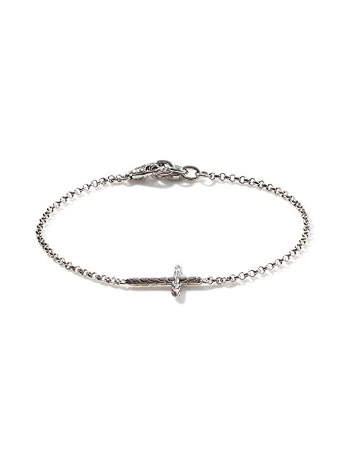 John Hardy Classic Chain Silver 2mm Mini Rolo Chain Cross Bracelet with Lobster Clasp