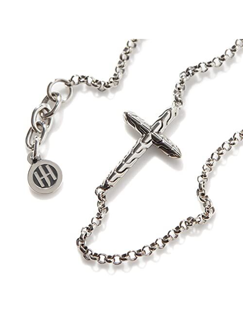 John Hardy Classic Chain Silver 2mm Mini Rolo Chain Cross Bracelet with Lobster Clasp