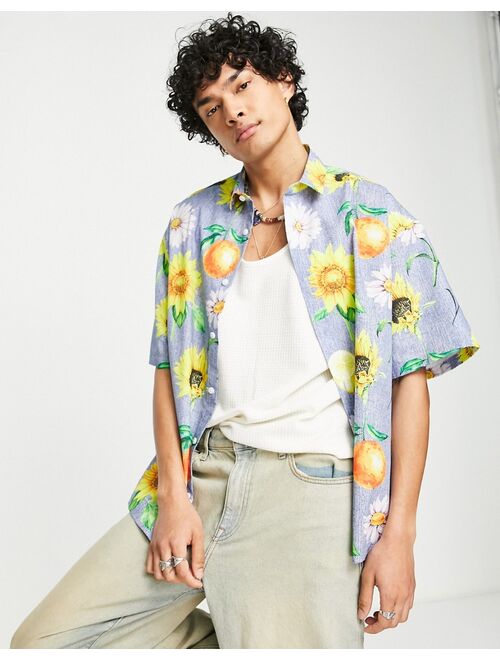 ASOS DESIGN boxy oversized shirt in linen mix with fruit print