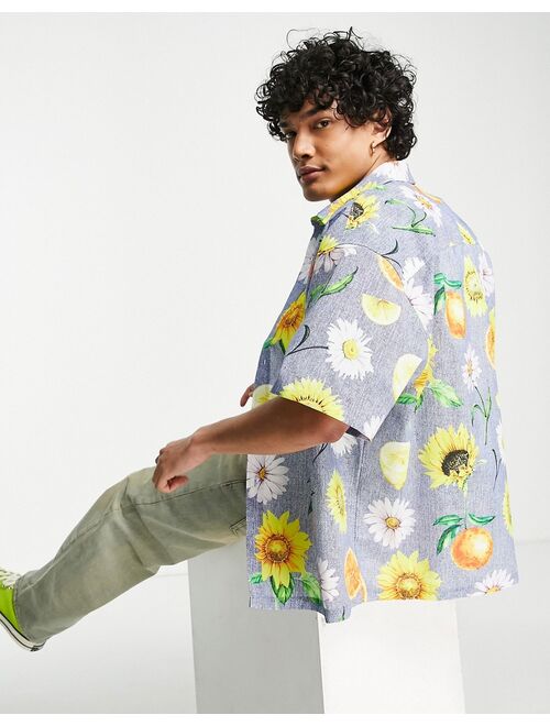 ASOS DESIGN boxy oversized shirt in linen mix with fruit print