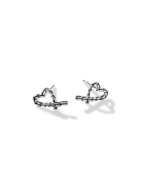 John Hardy Classic Chain Manah Silver Heart Stud Earrings