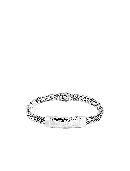 John Hardy Classic Chain Hammered Silver 7.5mm Medium Chain Station Bracelet with Pusher Clasp, Size L