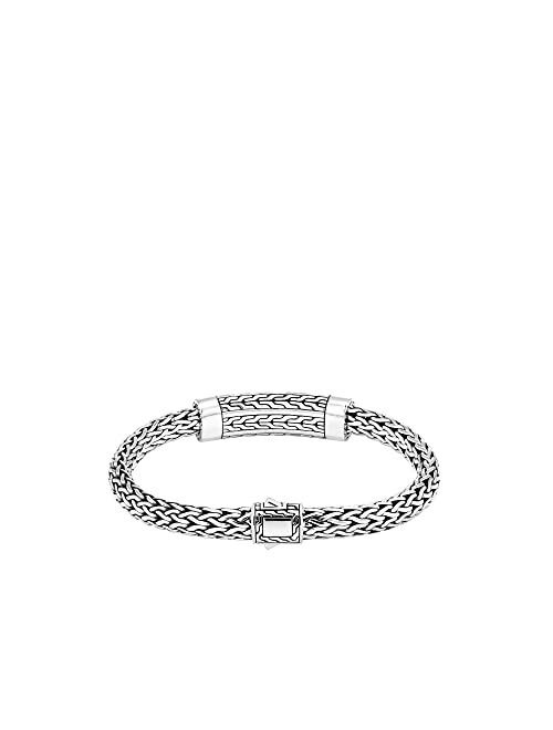 John Hardy Classic Chain Hammered Silver 7.5mm Medium Chain Station Bracelet with Pusher Clasp, Size L