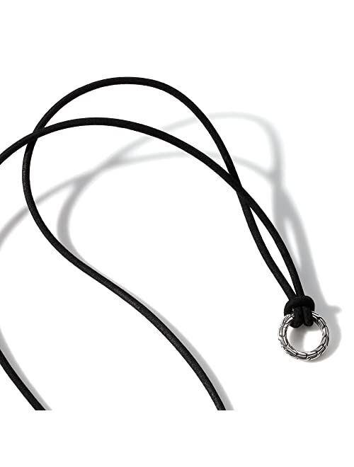 John Hardy Classic Chain Silver Amulet Connector 2.5mm Black Leather Necklace