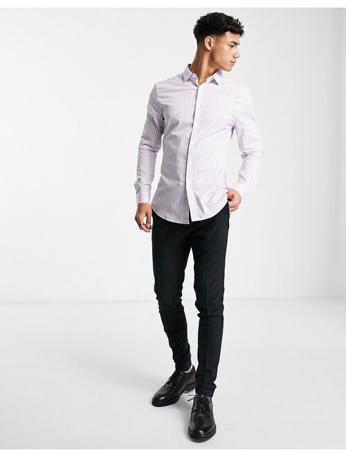 ASOS DESIGN skinny stripe smart shirt in lilac