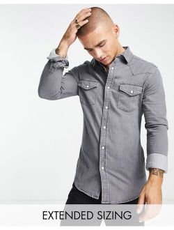 skinny fit western denim shirt in washed black