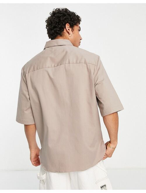 River Island double pocket oversize shirt in beige