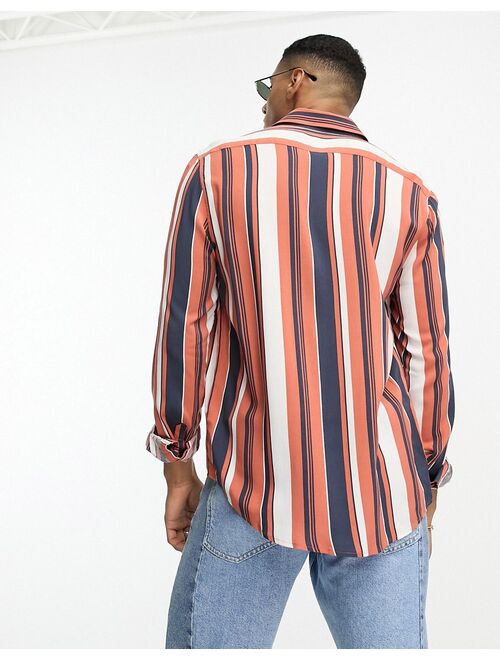 Devils Advocate long sleeve stripe shirt in orange and navy