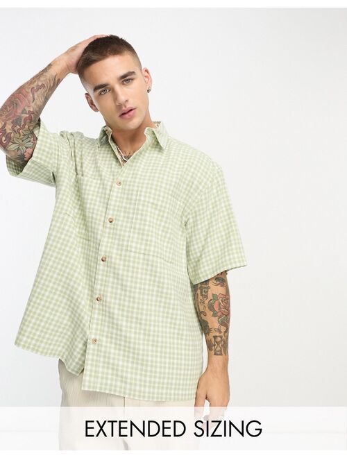 ASOS DESIGN boxy oversized shirt in sage green dad plaid