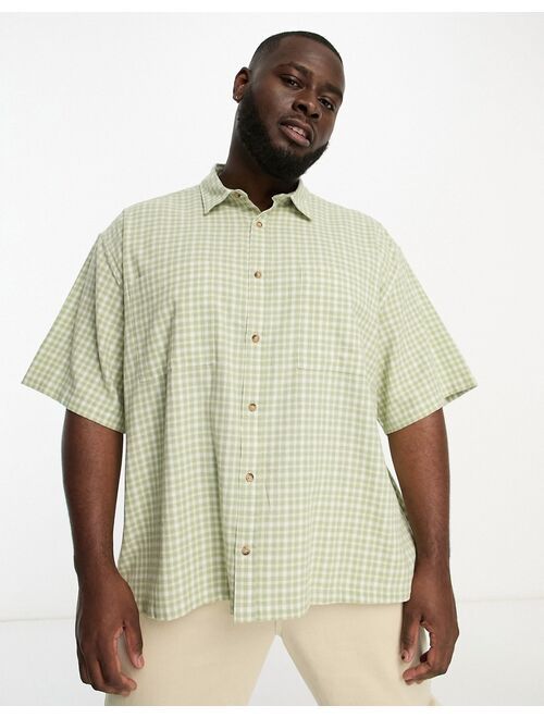 ASOS DESIGN boxy oversized shirt in sage green dad plaid