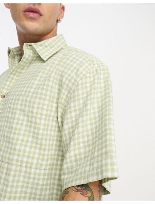 ASOS DESIGN boxy oversized shirt in sage green dad plaid