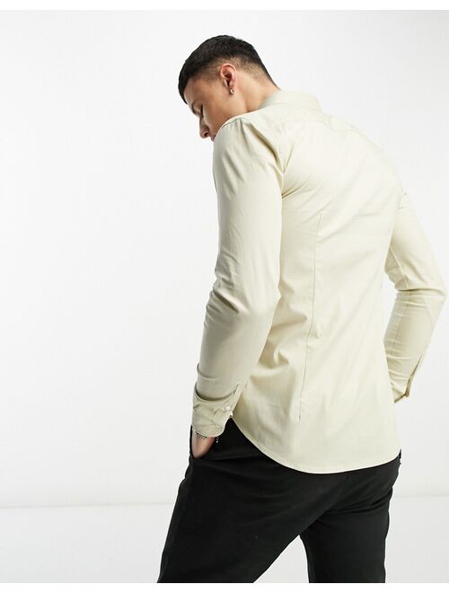 New Look muscle fit poplin shirt in oatmeal