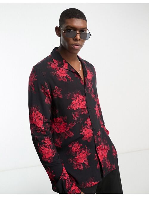 ASOS DESIGN revere shirt red floral print