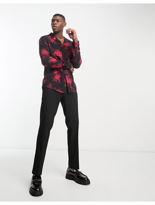 ASOS DESIGN revere shirt red floral print