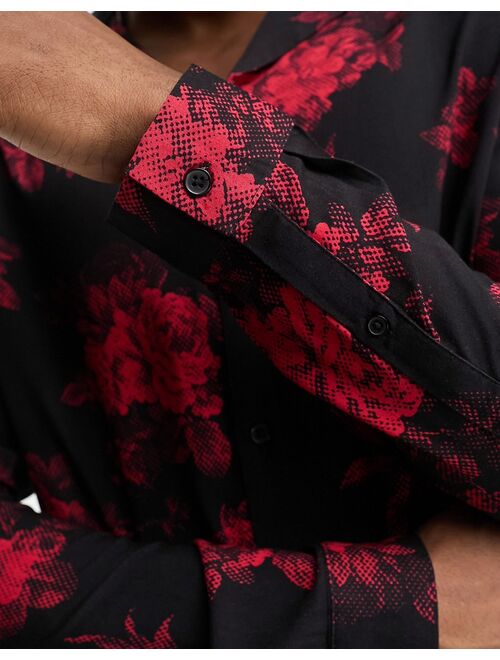 ASOS DESIGN revere shirt red floral print