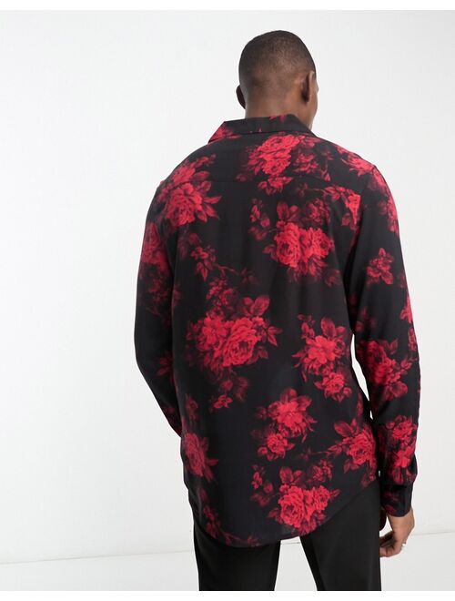 ASOS DESIGN revere shirt red floral print