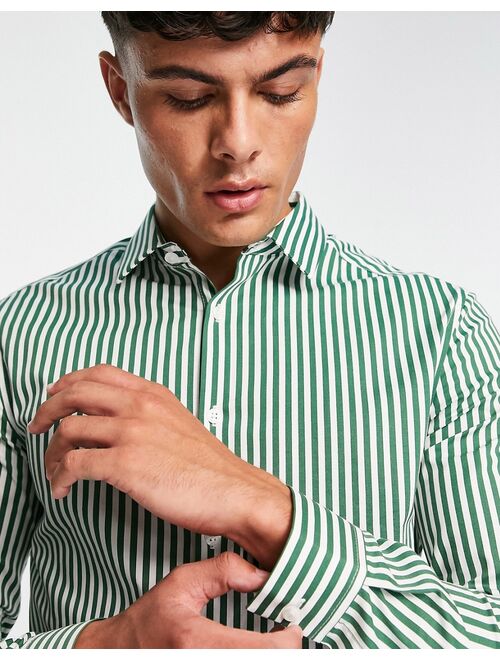 ASOS DESIGN skinny fit stripe shirt in dark green