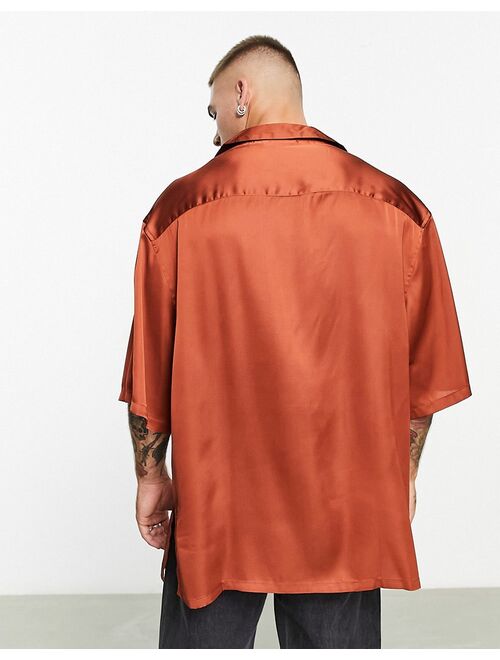 ASOS DESIGN longline oversized satin shirt in copper