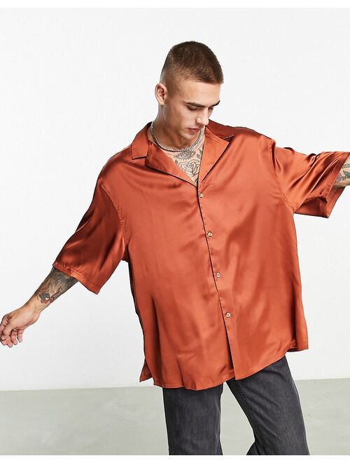 ASOS DESIGN longline oversized satin shirt in copper