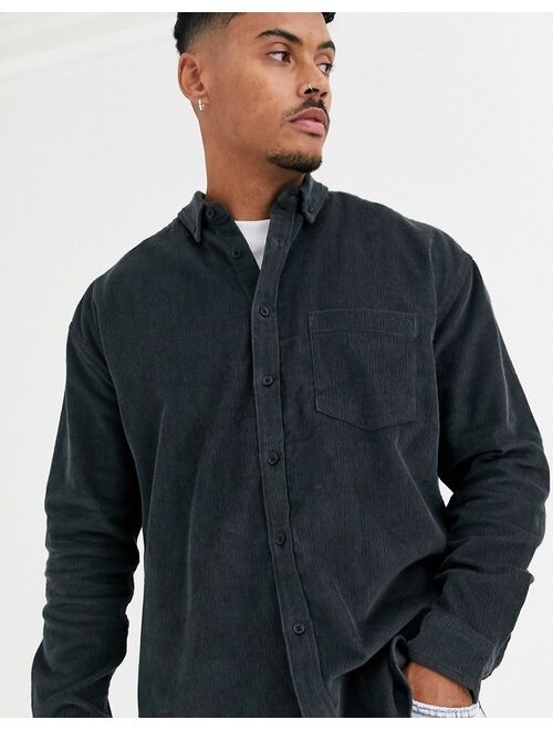 ASOS DESIGN '90s oversized corduroy shirt in washed black