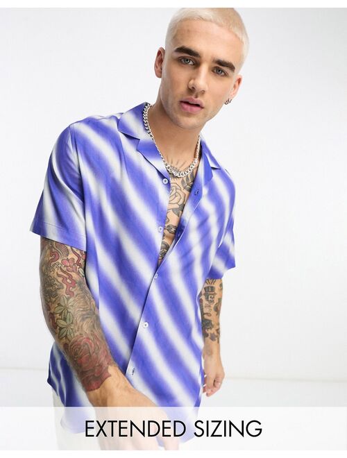 ASOS DESIGN relaxed revere shirt with blue diagonal stripe