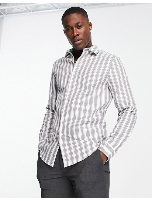 ASOS DESIGN regular linen stripe work shirt in gray