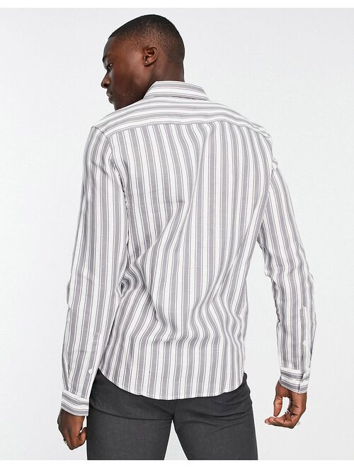 ASOS DESIGN regular linen stripe work shirt in gray