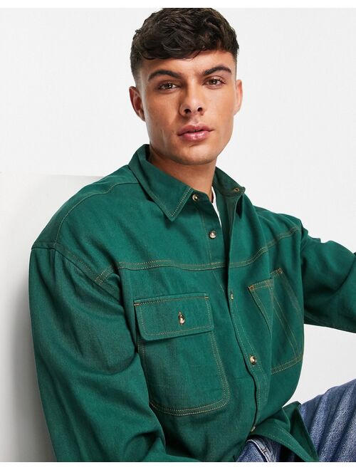 ASOS DESIGN oversized denim shirt in collegiate green