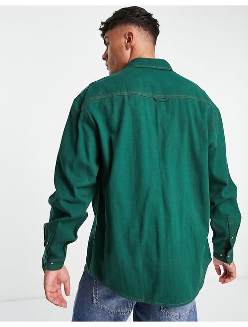 ASOS DESIGN oversized denim shirt in collegiate green