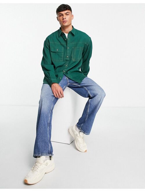 ASOS DESIGN oversized denim shirt in collegiate green