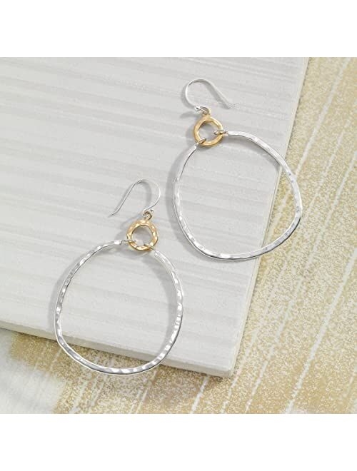 Silpada .925 Sterling Silver & Brass Hoop Earrings for Women, Jewelry Gift Idea, French Wire Back-Findings, Dynamic Duo'