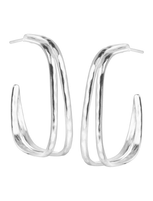 Silpada 'Natural Order' Geometric Hoop Earrings in Hammered Sterling Silver