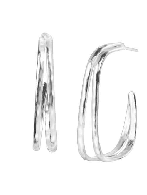 Silpada 'Natural Order' Geometric Hoop Earrings in Hammered Sterling Silver