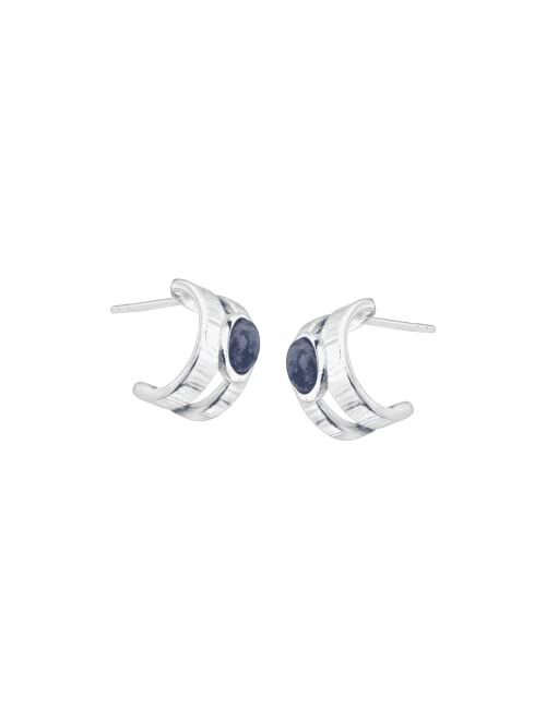 Silpada 'Hidden Canyon' Natural Sodalite Cut-Out Huggie Hoop Earrings in Sterling Silver