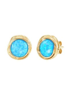 'Blue Lagoon' Lab-Created Opal Stud Earrings in 14K Yellow Gold-Plated Sterling Silver