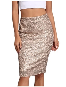 kayamiya Women's Sequin Cocktail Skirt High Waist Stretchy Glitter Bodycon Pencil Skirts