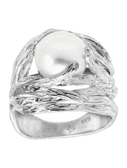 'Nested Cultured Pearl' 9.5-10 mm Freshwater Cultured Pearl Ring in Sterling Silver