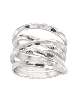 'Wrapped Up' Overlapping Textured Band Ring in Sterling Silver