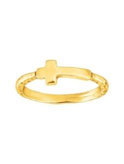 'Simplex Cross' Horizontal Cross Textured Ring in Sterling Silver